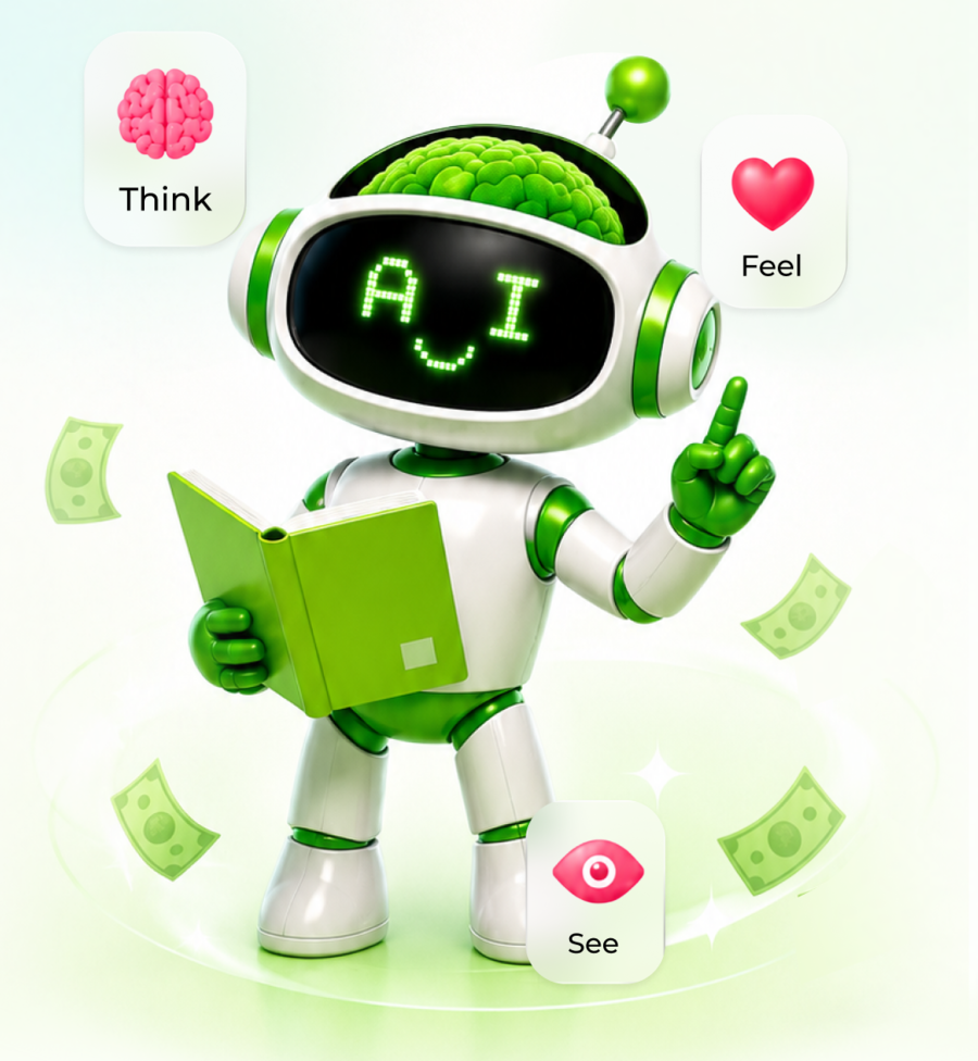 AITask robot helper with think, feel, and see cards